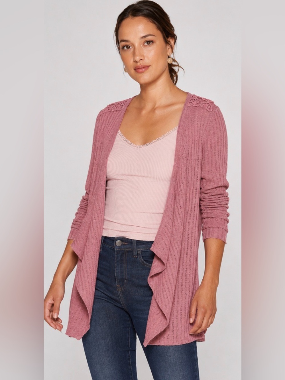 Knox Rose Mauve Crochet Back Boho Tunic Top Size Medium